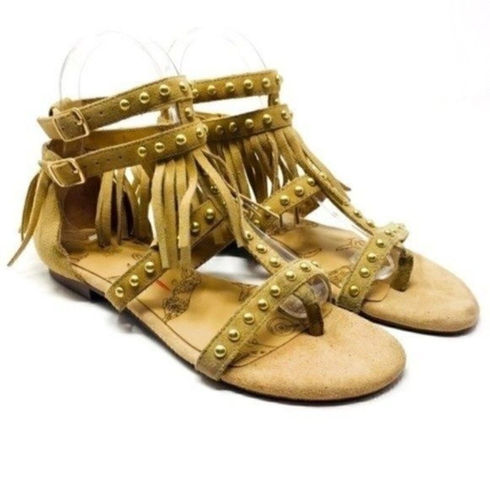 Australia Luxe Collective womans Cream suede gladiator sandal 6 BoxH fringe